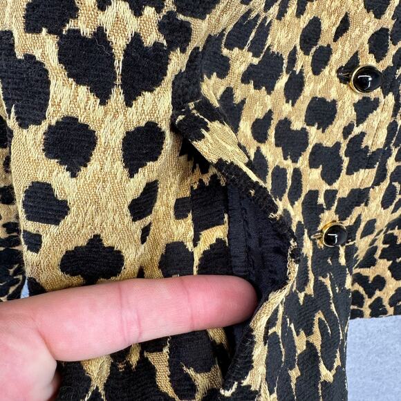 Lovely Jacket Womens Size 12 Tan Black Polyester Blend Leopard Print Button Up - Picture 4 of 13